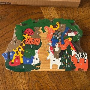 NWT HearthSong Animal‎ Alphabet Tree Puzzle 26 animals muslin storage bag